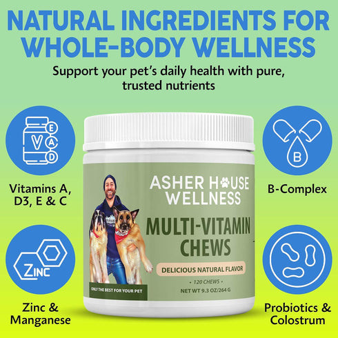 120 Asher House Wellness Dog Multivitamin Chews - Dog Vitamins and Supplements, Soft Chew for Pet Dogs with Probiotics