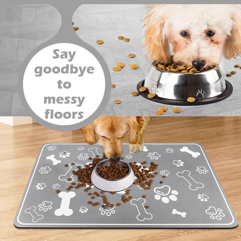 Pet Feeding Mat, Rapid Absorbent Dog Cat Food Mat with Rubber Backing, Protect Floors from Messy Drinkers (12"x18",