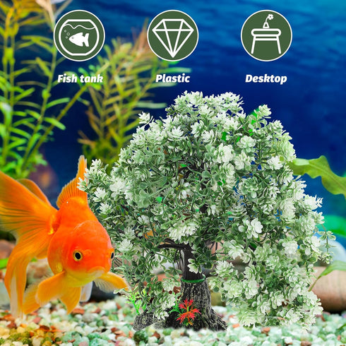 Aquarium Landscape Tree - Artificial Plastic Plants Tree Decoration with Resin Base for Fish Tank