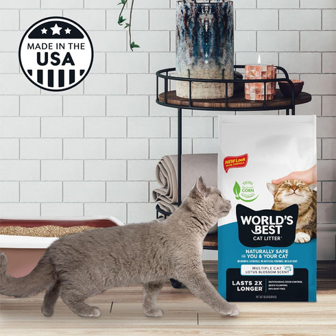 WORLD'S BEST CAT LITTER Multiple Cat Lotus Blossom Scented 32-Pounds, Quick Clumping, Flushable, 99% Dust Free