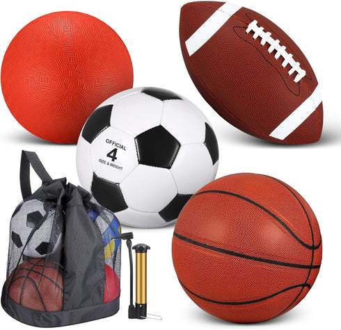 Deekin 4 Pcs Sport Balls Set for Kids Teens, Include Official Size