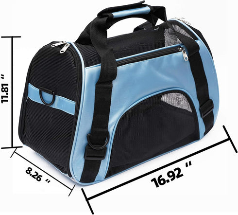 Pet Carrier Soft-Sided for Small Medium Cats & Dogs, Airline Approved up to 15 lbs, Blue (Small)