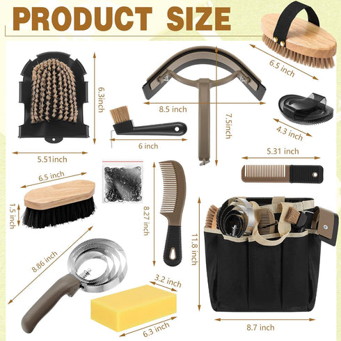12 Sets Abbylike Pieces Horse Grooming Kit with Organizer Tote Bag Tack Room Supplies Horse Brush Equine Care Cleaning