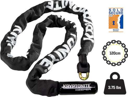Kryptonite Keeper 712 Heavy Duty Bike Chain Lock, 4 Feet Long with Keys for Bicycle, Motorcycle, Scooter, Black