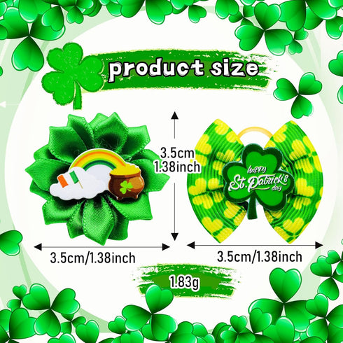 80pcs St.Patrick's Day Dog Hair Bows, Holiday Small Pet Grooming Bows with Rubber Bands, Green Clover Accessories
