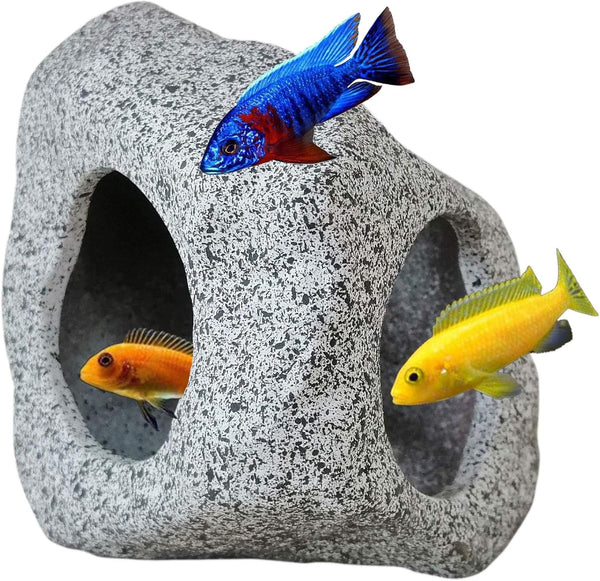 Safe Non-Toxic Ceramic Aquarium Hideaway Rock Cave for Aquatic Pets to Breed, Play, and Rest, Betta Fish Tank Decor