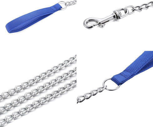 Metal Dog Leash Chew Proof Chain Leash 4ft, 8ft Heavy Duty Sturdy Leash with Red Padded Handle for Medium Large Dogs