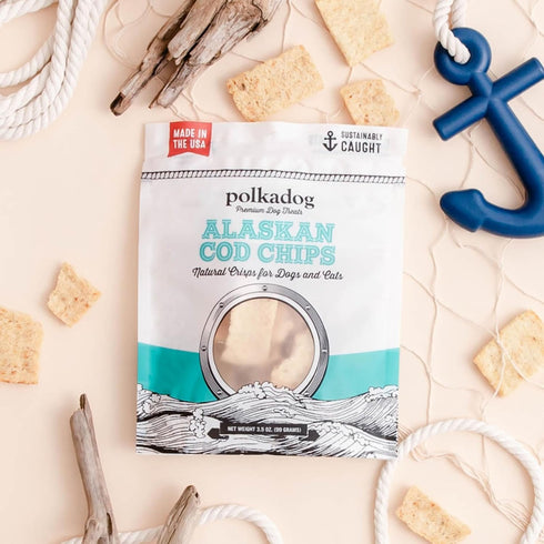 Polkadog Crunchy Alaskan Cod Chip Dog Treats – 100% Wild-Caught Fish Treat for Dogs and Cats, Grain-Free, 3.5 oz