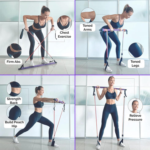 Portable Pilates Bar Kit with Resistance Bands, Guided 8-Week Pilates Plan for Home Equipment
