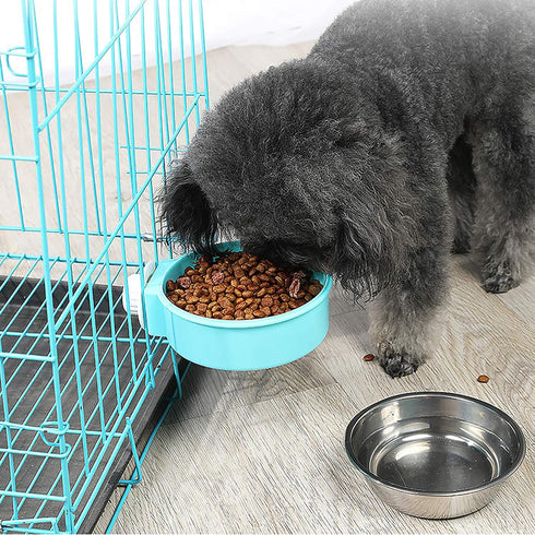 kathson 3 PCS Crate Dog Bowl, Stainless Steel Removable Hanging Food and Water Feeder Bowls for Pets