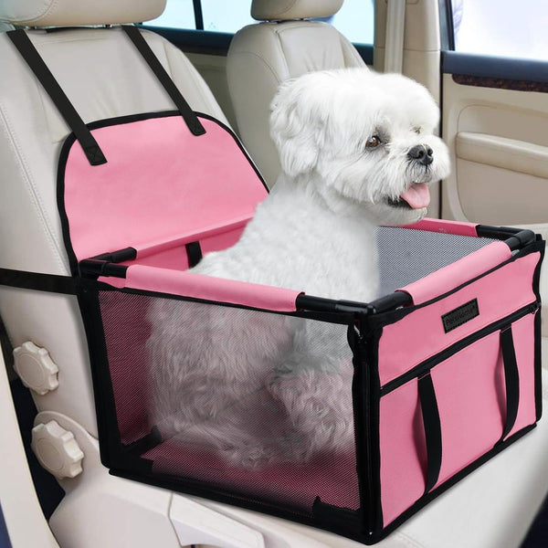 PetsHome Dog Car Seat, Upgrade Foldable Booster Seat with 12 PVC Tubes, Waterproof for Small to Medium Dogs (Pure Pink)
