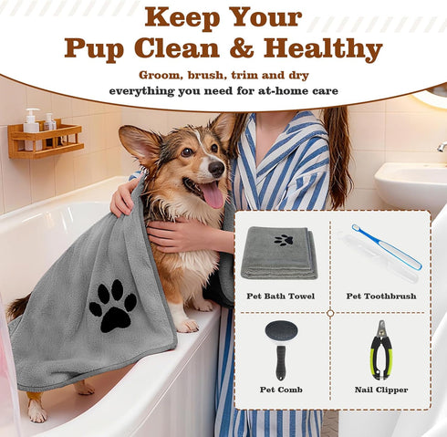 Set Puppy Supplies Starter Kit Puppy Essentials and Dog Stuff for Small Dogs, Includes Bowls, Toys, Toothbrush, Treat