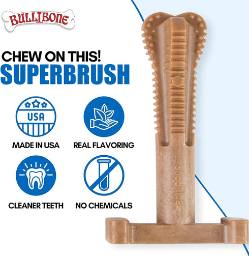 Bullibone SuperBrush: Dog Teeth Cleaning Brushing Toothbrush Stick, Long Lasting Nylon Chew Toy