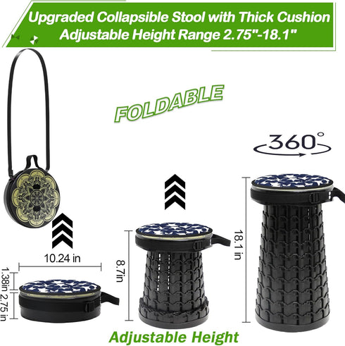 LOCYOP 18.1" 600LBs Portable Stool with Swivel Cushion Bag&Carabiner,H Collapsible More Sturdy and Lightweight Camping