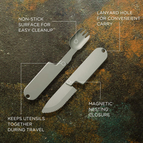 qiloos 2 1 Set, Set, in Camping Eating Utensils Respectivem Portable Detachable Knife Spork Cutlery Pocket Cooking Fork