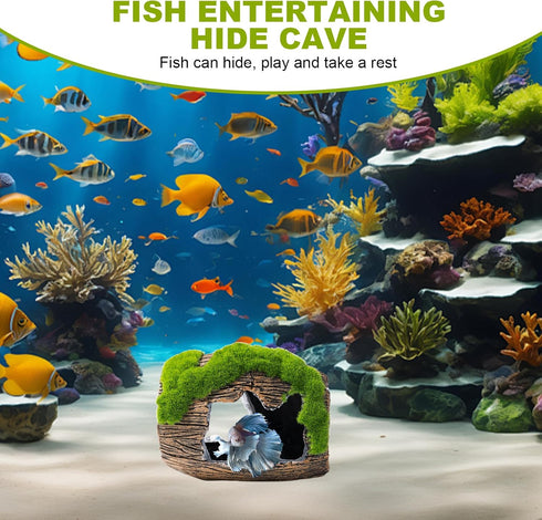 Betta Broken Barrel Decor Fish Tank Accessories, Resin Fish Hide Cave for Aquarium Decoration (Small)