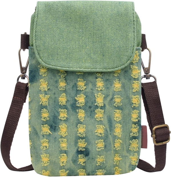 WITERY Handmade Small Canvas Cell Phone Purse - Cute Cross Body Wallet with Adjustable Shoulder Strap