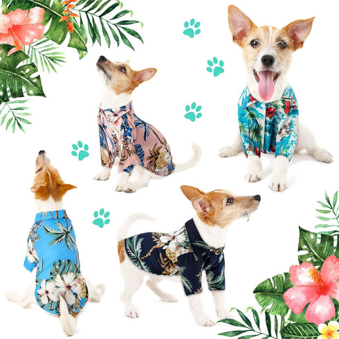 4 Pieces Hawaiian Dog Shirts with Coconut Tree Print, Pet T-Shirts for Small to Medium Dogs and Cats (Medium)