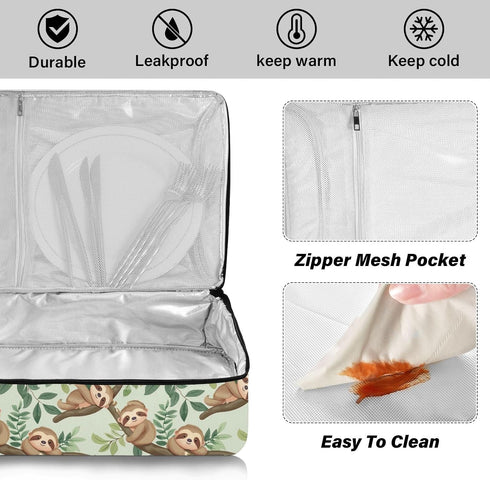 ALAZA Insulated Casserole Carrier for Hot or Cold Food, Cute Baby Sloths Relaxing Food Carrier for Potluck Cookouts