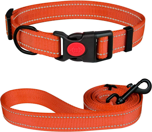 Reflective Dog Collar and Leash Set with Safety Locking Buckle, Adjustable Nylon for Small Medium Large Dogs