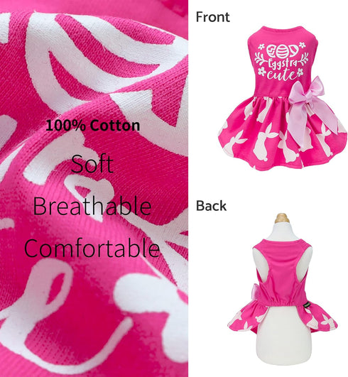 Fitwarm Bunny Dog Dress, Eggstra Cute Easter Outfit, Holiday Dog Clothes for Small Dogs Girl, Hot Pink, Small