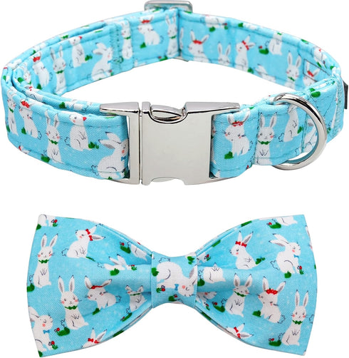 Lionet Paws Easter Dog Collar with Bowtie, Adjustable Comfortable Gift for Dogs, L, Neck 16-24 in