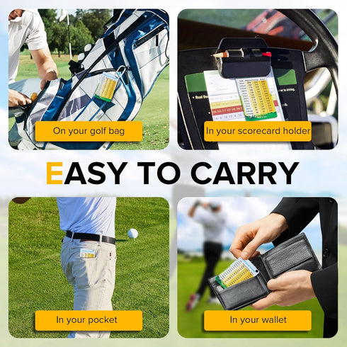 Golf Club Distance and Rules Card: Golf Club Bag Accessories - Yardage Card for Men and Women
