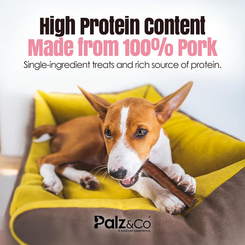 8 Pack Palz&Co Hogdog Pork Sausage Dog Treats - of All-Natural Grain-Free Chews for Dogs, Supports Dental Health & Hip
