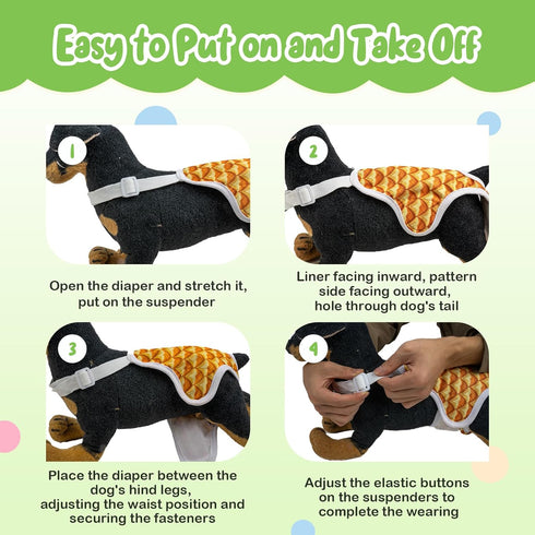 FurVeluxia 3 Pack Washable Female Dog Diapers with Adjustable Suspender, Reusable Sanitary Panties for Dogs in Heat