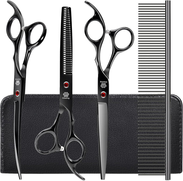 Dog Grooming Scissors Kit with Safety Round Tips, GLADOG Professional 5 in