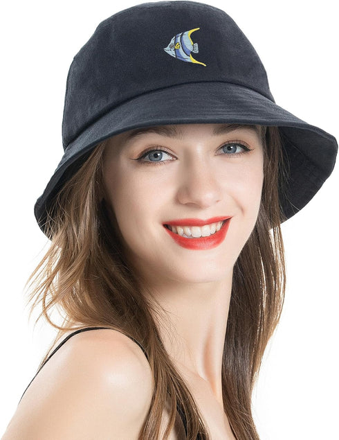 ZLYC Unisex Fashion Embroidered Bucket Hat Summer Fisherman Cap for Men Women Teens