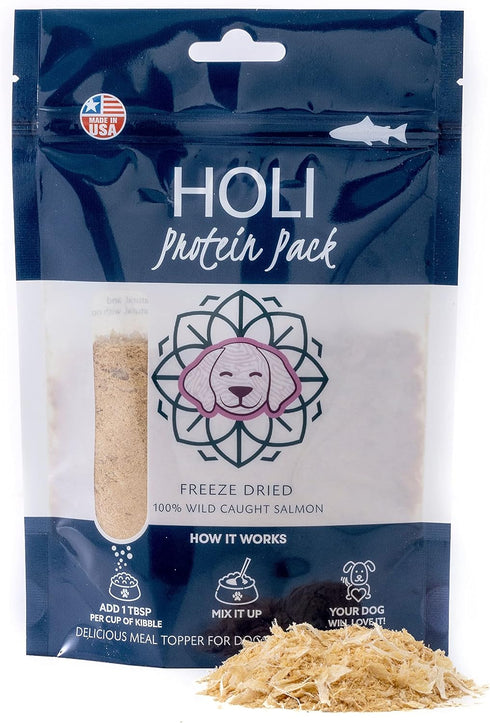 HOLI Freeze Dried Salmon Dog Food Topper - Human-Grade Wild Caught Salmon with Omega 3 & 6 - 1.5oz Flavor Enhancer