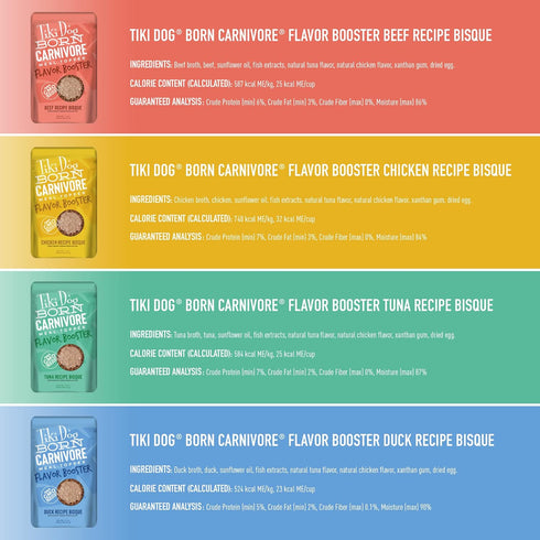 Tiki Dog Born Carnivore Flavor Booster, Variety Pack, Grain Free Dog Food Additive, Meal Topper, 1.5 oz Pouch (Pack of