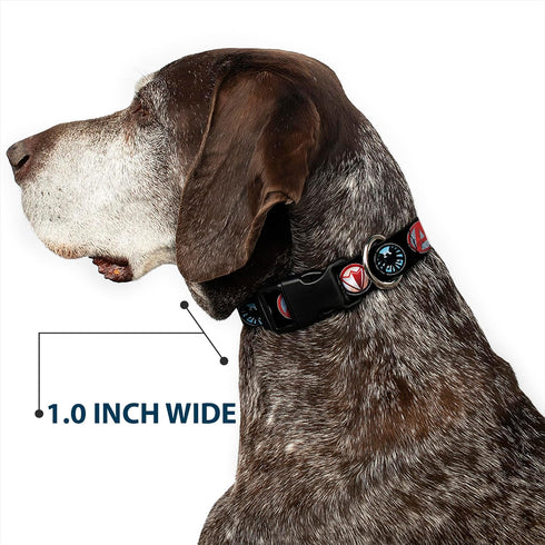 Buckle-Down Dog Collar Plastic Clip Buckle, 9-Avenger Icons Black/Multi Color, 1" x 15-26 Inches