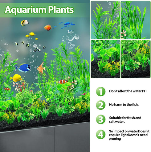 30pcs Fish Tank Accessories, Green Plastic Plants for Aquarium Decorations