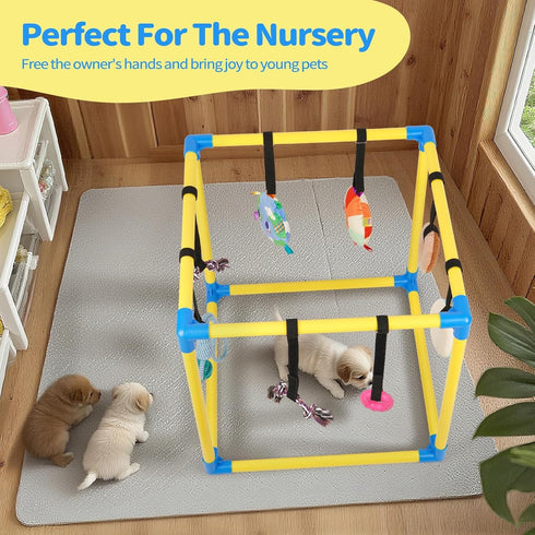 8 19.5"x19.5"x19.5" Liitrton Puppy Play Gym - Small Dogs Play Gym with Hanging Toys, Indoor Puppy Jungle Gym