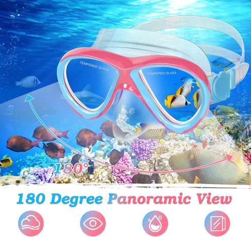 5-15, 4 1 Set Set Snorkeling Gear for Kids Ages in Mask Fins Snorkel with HD Tempered Glass Panoramic View Anti-Fog