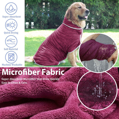 Dog Bathrobe Towel Dog Drying Coat - Super Absorbent Bath Robe for Drying Dogs Large, Soft Adjustable Collar & Belly