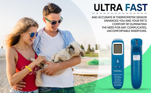 PetMedics by iHome Cat & Dog Thermometer for Pets Ear or Belly No Contact Scan - Large Number Digital Lit Display