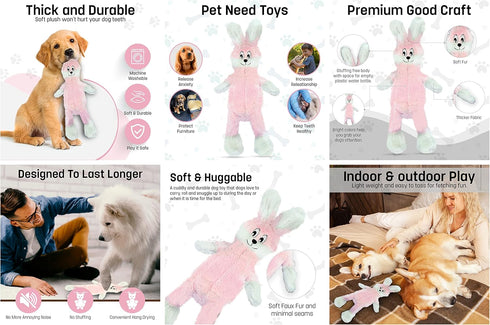 FGA MARKETPLACE Pink Rabbit-Duck Flat Plush Dog Toy, No Stuffing No Squeak, Recommended for Small Medium Dogs