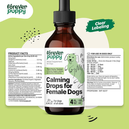 Calming Drops for Female Dogs - Valerian Root Care, Liquid Alternative to Calming Chews - 4 oz