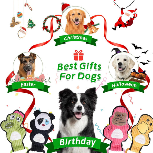 Grnstf 2-Pack Set Crinkle and Squeaky Dog Toys & Tough Tug of War - No Stuffing Chew-Resistant Plush Toys to Keep Them