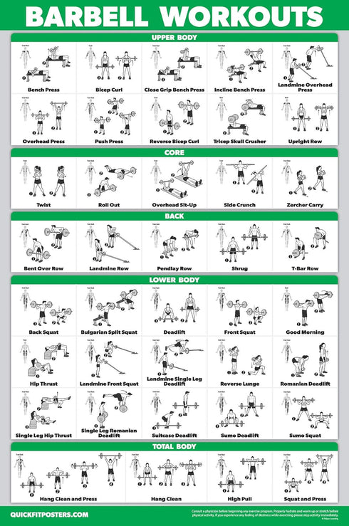 Palace Learning 3 Pack Dumbbell Workouts Posters Volume 1 & 2 with Barbell Exercises - Set of 3 Charts