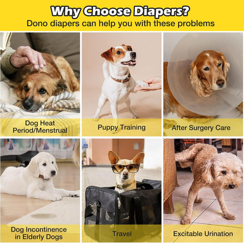 360 Dogs-16Pcs Dono Dog Diapers Female with Stretchy Waist, Disposable Full Wrap Puppy in Heat Period Diapers