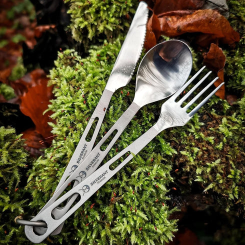 Titanium Camping Flatware Set, Portable Spork Spoon Knife Straw Cutlery for Outdoor & Hiking with Bag
