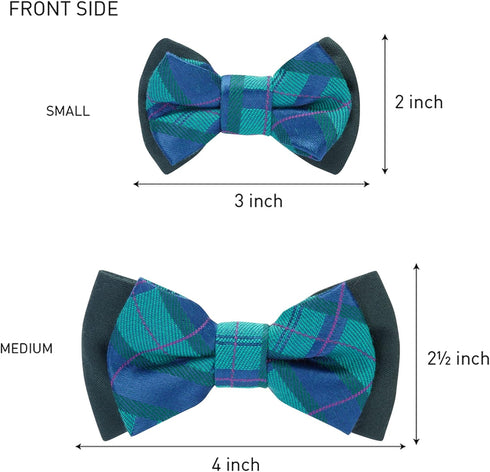 Blueberry Pet Gift Box with 2 Handmade Dog Cat Bow Ties, Scottish Plaid Tartan Style in Scarlet Red & Emerald Green, 4"
