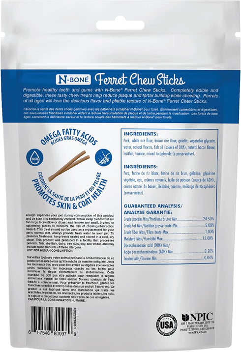 N-Bone Ferret Chew Sticks Bacon Flavor, 1.87-oz bag