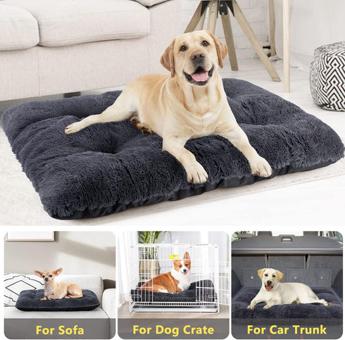 JOEJOY Large Dog Bed Crate Pad, Deluxe Plush Washable Soft Kennel Pad, Anti-Slip Sleeping Mat for Extra Large Medium