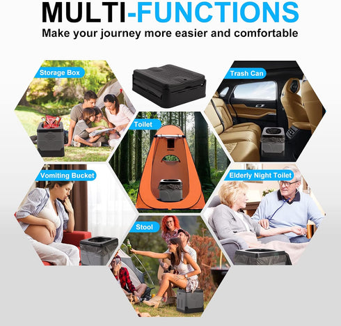 Commode Portable Toilet Camping Toilets for Car Indoor Outdoor Foldable Travel Potty