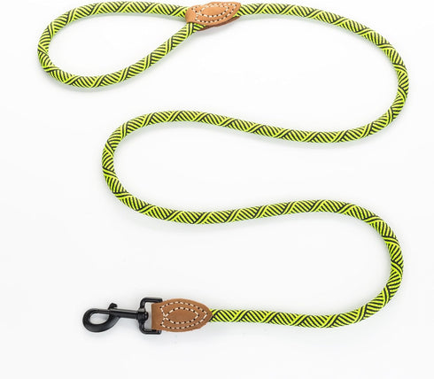 Mile High Life Mountain Climbing Dog Rope Leash - Heavy Duty Metal Clasp, Genuine Leather, Lime Green